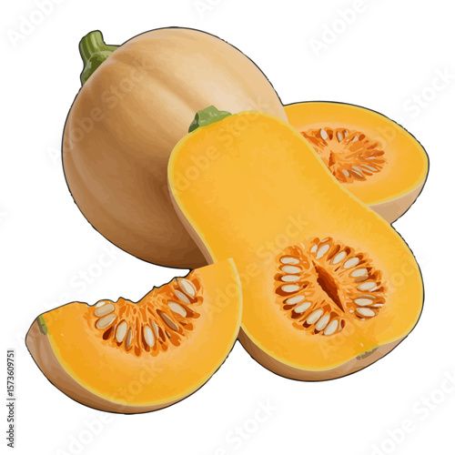Butternut squash still life with sliced butternut squash 