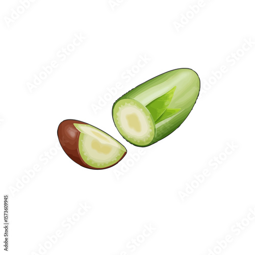 Creative illustration of a cut open ackee fruit 