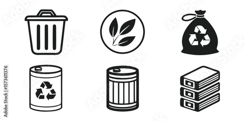Waste Management and Recycling Icons Set - Black Silhouettes