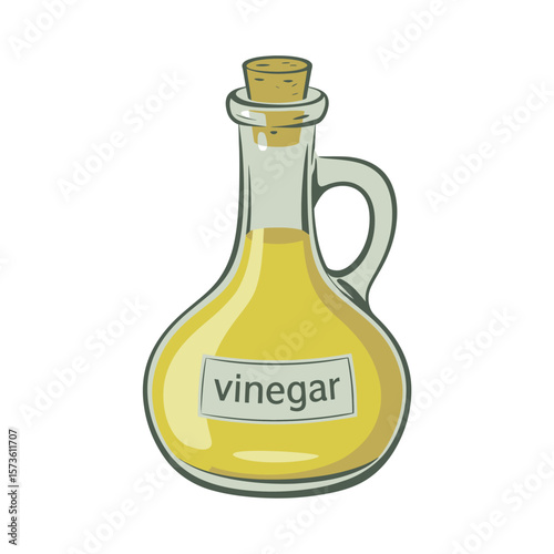 Illustration of a glass bottle with a cork stopper filled with yellow vinegar