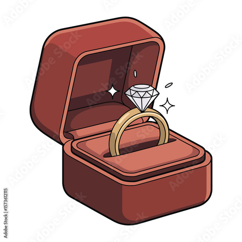 Sparkling diamond engagement ring in an open red velvet jewelry box