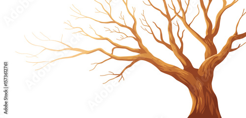 Stylized bare tree branches with warm brown and orange tones on a white background