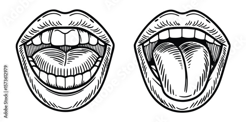 Vintage Engraved Illustration of Human Mouth and Tongue