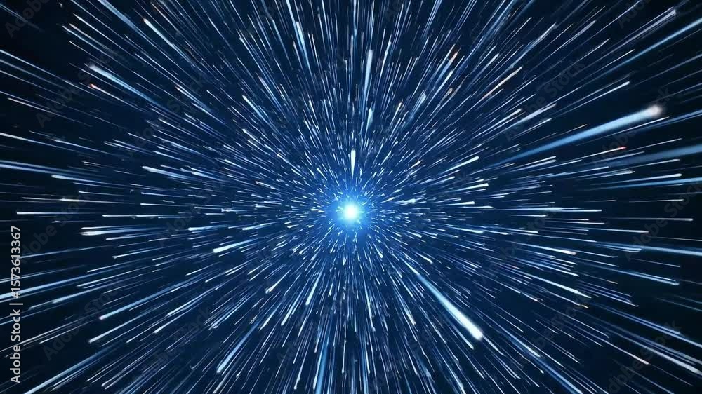 An exhilarating hyperspace jump animation with glowing blue and white light streaks, perfect for futuristic, sci-fi, technology, and space travel intros
