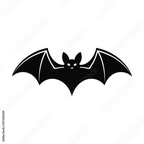 Spooky Black Bat Icon Halloween, Night, Darkness, Vector Illustration