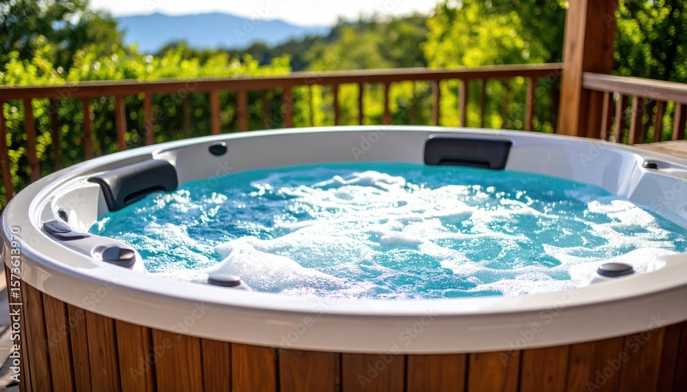 Outdoor hot tub with mountain view Outdoor hot tub with mountain view