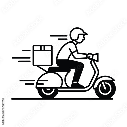 Fast Delivery Service Scooter Rider with Package Illustration