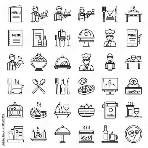 Vector set of restaurant line icons