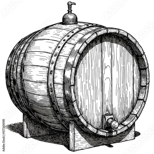 Vintage sketch wine barrel doodle vector illustration on white background

