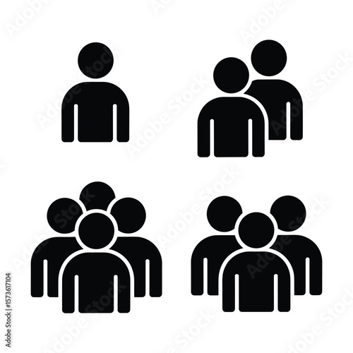 Simple Minimalist People Icons Single, Pair, Group, Team Illustrations