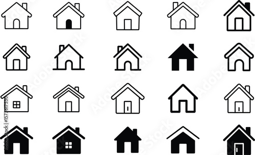 Diverse House Home Icons: Residential, Property & Real Estate Symbols Collection.