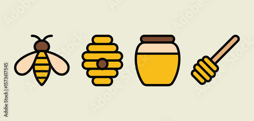 Honeybee Hive Honey Jar and Dipper Icons