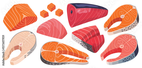 Various Fish Slices Salmon and Tuna