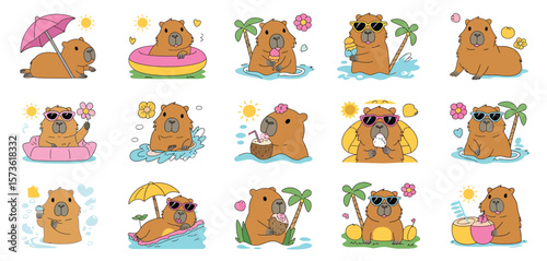 Cute Capybara Enjoying Summer Vacation
