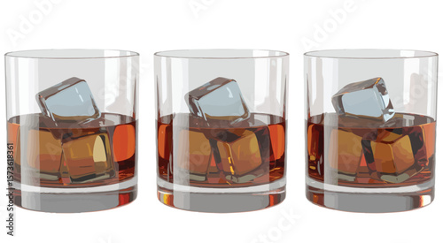 Three Old Fashioned Glasses with Ice