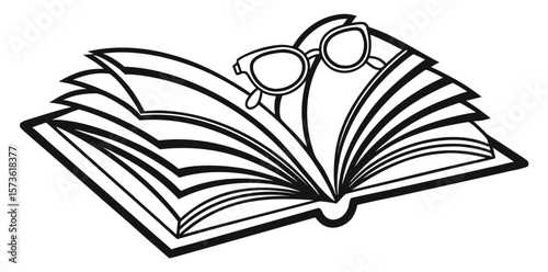 Reading Glasses and Open Book Icon – Education and Literacy Symbol