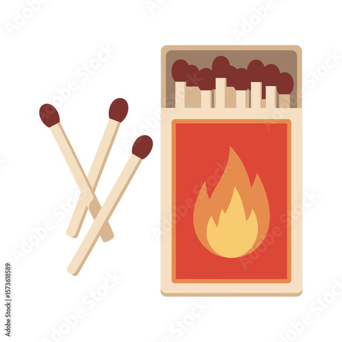 Matchsticks and Matchbox with Flame Icon
