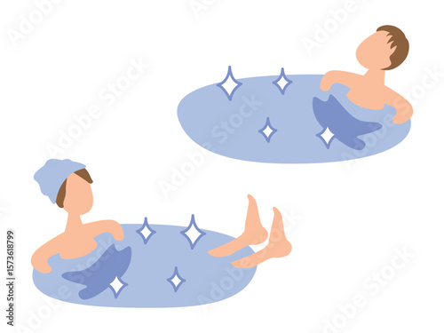水風呂に入る男女のイラストセット