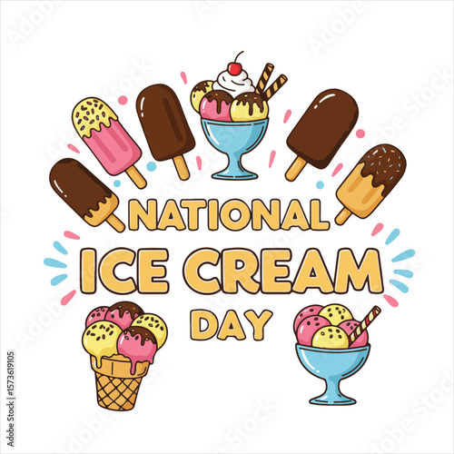 national ice cream day, ice, background, ice cream, dessert, design, day, summer, illustration, national, food, sweet, concept, happy, text, banner, vector, cold, frozen, card, cream, 