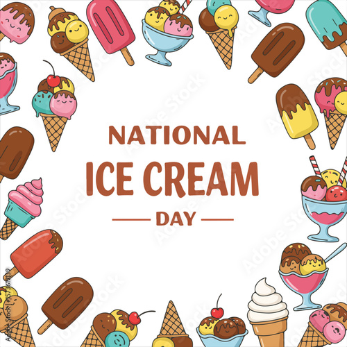 national ice cream day, ice, background, ice cream, dessert, design, day, summer, illustration, national, food, sweet, concept, happy, text, banner, vector, cold, frozen, card, cream, 