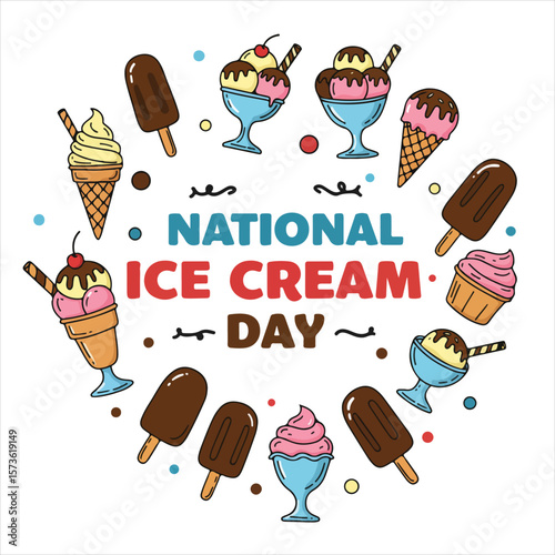 national ice cream day, ice, background, ice cream, dessert, design, day, summer, illustration, national, food, sweet, concept, happy, text, banner, vector, cold, frozen, card, cream, 