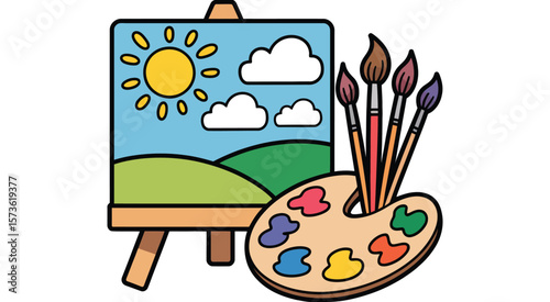 Art Supplies Easel Painting Palette and Brushes