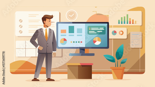 man in Business Suit | Monitor Presentation (Corporate Neutral Theme)