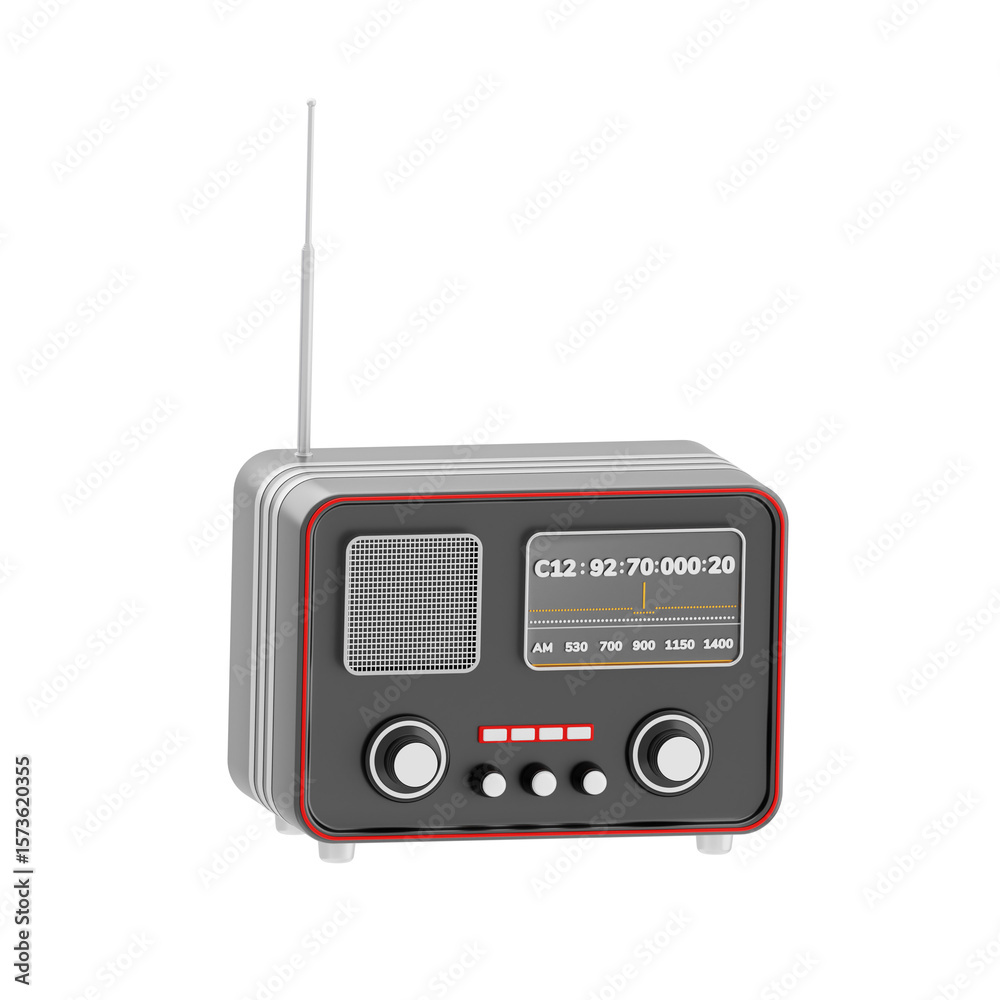 Fototapeta premium Broadcast via radio 3d icon. Classic retro radio with antenna