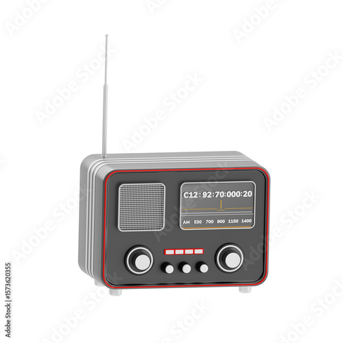 Broadcast via radio 3d icon. Classic retro radio with antenna