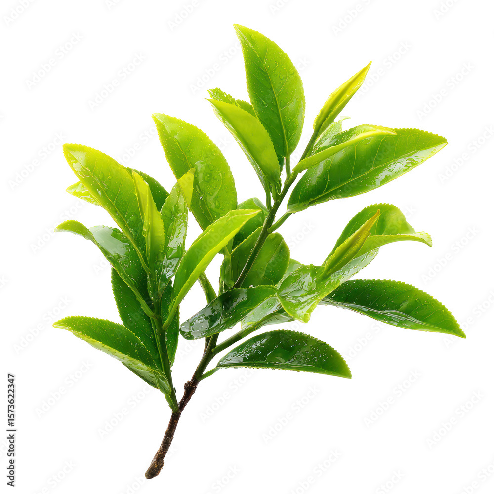 Green Tea Tree with Fresh Leaves on Transparent Background Green Tea Tree with Fresh Leaves on Transparent Background