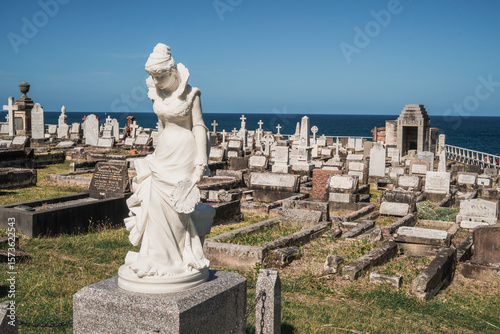 Photography Bronte, Australia - 19 January 2025 : Waverley Cemetery, cemetery on top of the cliffs at Bronte in the eastern suburbs of Sydney, New South Wales, Australia