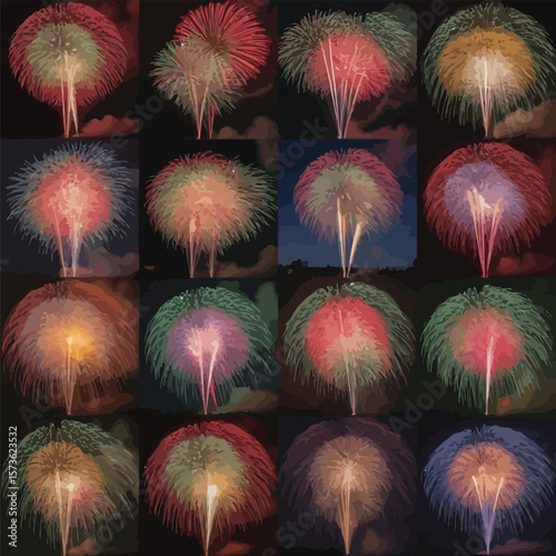 Colorful Fireworks Display Collage
