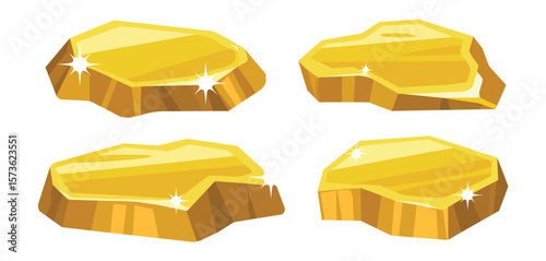 Four Cartoon Gold Nuggets on White Background