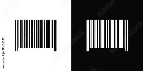 Barcode Illustration Black and White Vertical Stripes, Contrasting Backgrounds, Product Identification, Scanning Technology