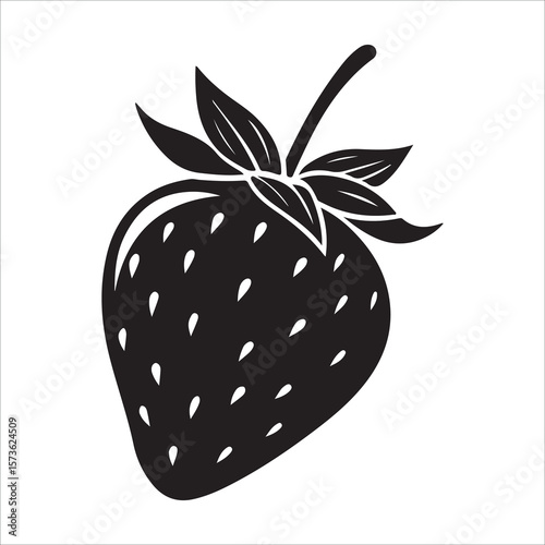 A single strawberry with a leaf showing in minimalist silhouette Vector illustration, strawberry silhouette vector illustration white background 