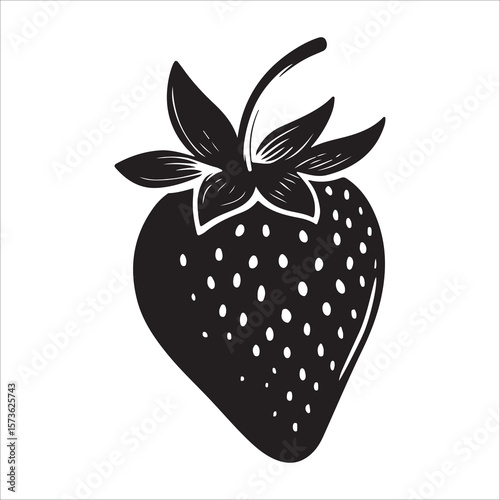 A single strawberry with a leaf showing in minimalist silhouette Vector illustration, strawberry silhouette vector illustration white background 