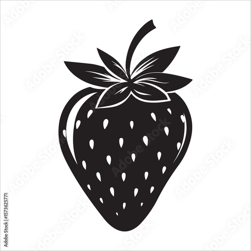 A single strawberry with a leaf showing in minimalist silhouette Vector illustration, strawberry silhouette vector illustration white background 