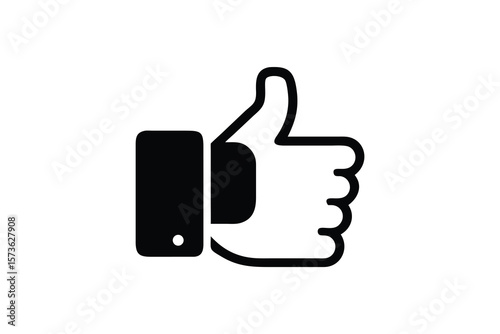 Modern minimalist black and white thumbs up icon; positive feedback, approval, like symbol.