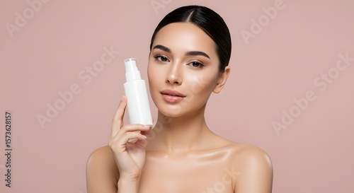 Beautiful Woman Holding Skincare Product, Beauty and Skincare Concept