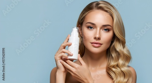 Beautiful Woman Holding Skincare Product, Beauty Concept