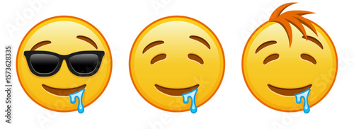Drooling face Set of three yellow emoji
