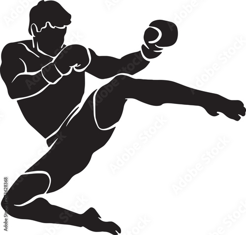Kickboxer Jumping Kick Icon – Martial Arts Fighter in Dynamic Attack Pose