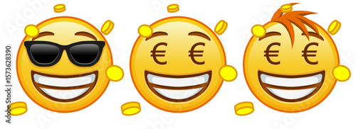 Euro money mouth face Set of three emoji