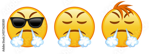 Face with an expression of displeasure Set of three yellow emoji
