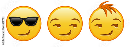 Grinning flirting face Set of three yellow emoji