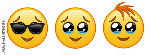 Happy face with tears Set of three yellow emoji