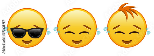 Happy yellow face with tears Set of three emoji