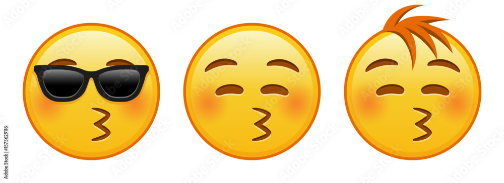 Fototapeta premium Kissing face with closed eyes Set of three emoji