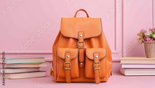 Charming Leather Backpack on a Pink Backdrop Display