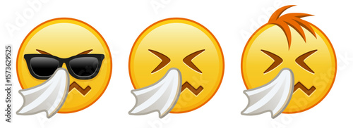 Sneezing yellow face Set of three emoji